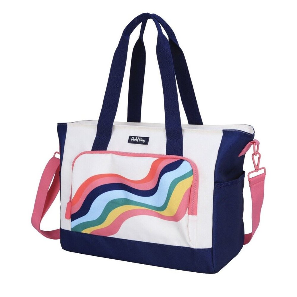 NWT Packed Party Rainbow Wave 24 Can Soft Side Cooler Tote Bag Zippered Closure